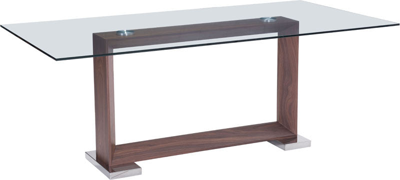 Zuo Modern 100288 Oasis Dining Table Color Walnut Walnut Veneer Mdf, Polished Stainless Steel Finish