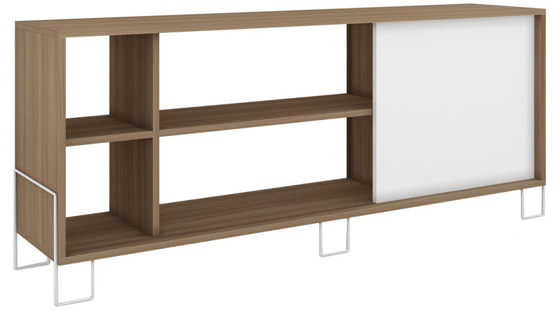 Accentuations By Manhattan Comfort Eye- Catching Nacka Tv Stand 2.0 With 4 Shelves And 1 Sliding Door In An Oak Frame With A White Door And Feet