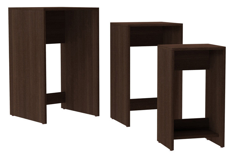 Accentuations By Manhattan Comfort Refined 3- Saffle Nested Side Table 1.0 With 1 Shelf In Tobacco