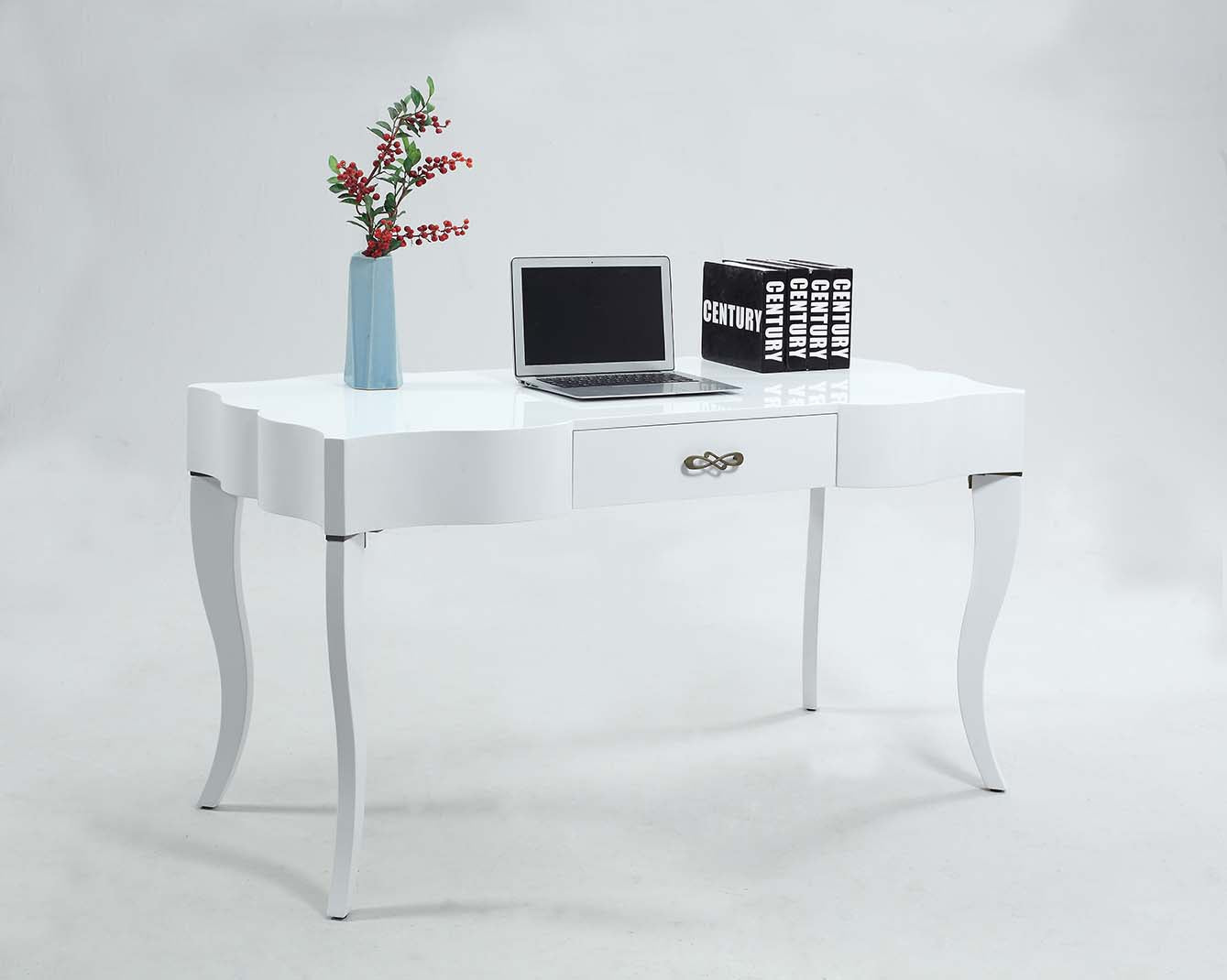 Chintaly 1214-dsk-wht Cabriolet Leg Computer Desk W/ Drawer