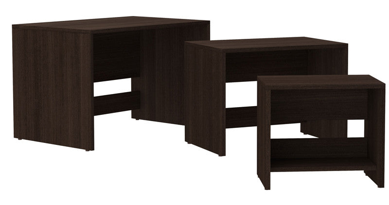 Accentuations By Manhattan Comfort Refined 3- Saffle Nested Side Table 2.0 With 1 Shelf In Tobacco