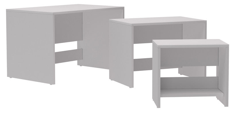 Accentuations By Manhattan Comfort Refined 3- Saffle Nested Side Table 2.0 With 1 Shelf In White