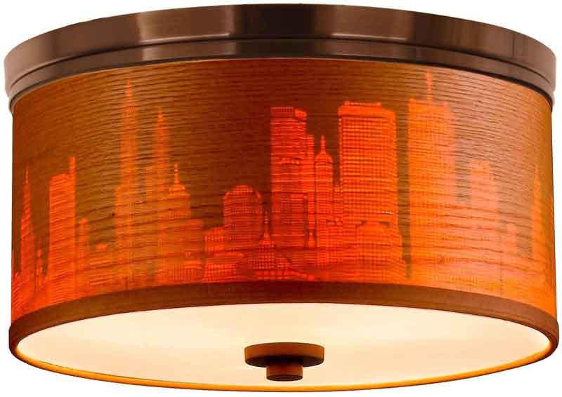 Woodbridge Lighting 15830stn-sv115ab Hudson Veneer Shade Flush Mount