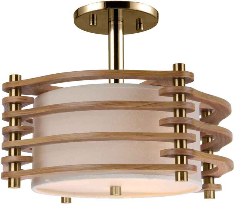 Woodbridge Lighting 16035brb Steps 3-light Wood And Fabric Shade Semi-flush