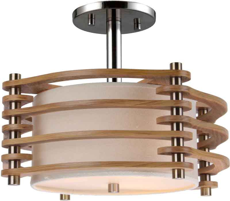 Woodbridge Lighting 16035stn Steps 3-light Wood And Fabric Shade Semi-flush