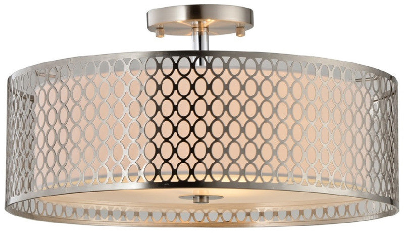 Woodbridge Lighting 16635stn Spencer 17" Semi-flush, Satin Nickel & Off-white Shade