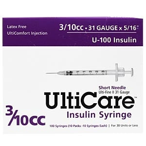 Ulticare 18567 Ulticare Insulin Syringe U100 3/10 Cc, 31g X 5/16", 10/bag