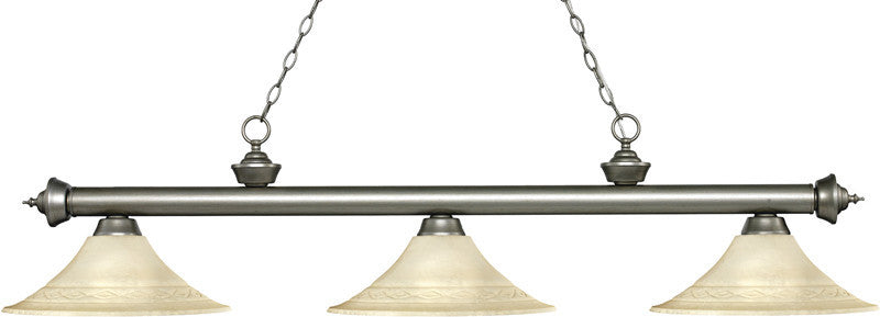 Z-lite 200-3as-fgm16 3 Light Billiard Light Riviera Antique Silver Collection Fluted Golden Mottle Finish