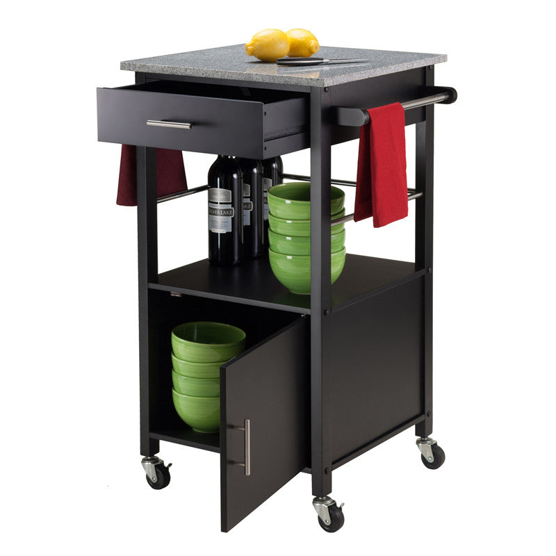 Winsome Wood 20023 Davenport Kitchen Cart With Granite Top Black