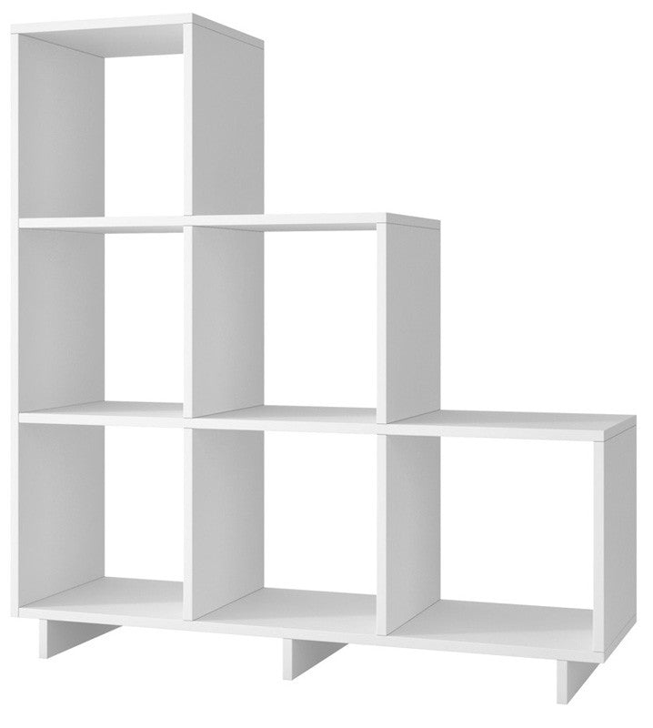 Accentuations By Manhattan Comfort Sophisticated Cascavel Stair Cubby With 6 Cube Shelves In White