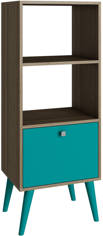 Accentuations By Manhattan Comfort Sophisticated Sami Double Bookcase With 2 Open Shelves And 1- Drawer In Oak And Aqua