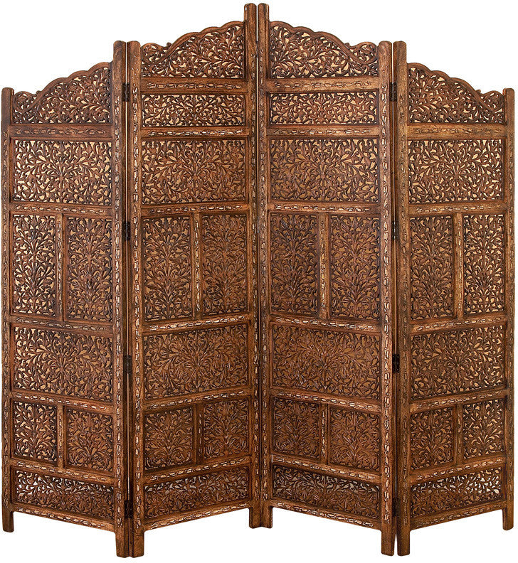 Benzara 34006 Villa Este Wood Room Divider 4 Panel Carved Screen