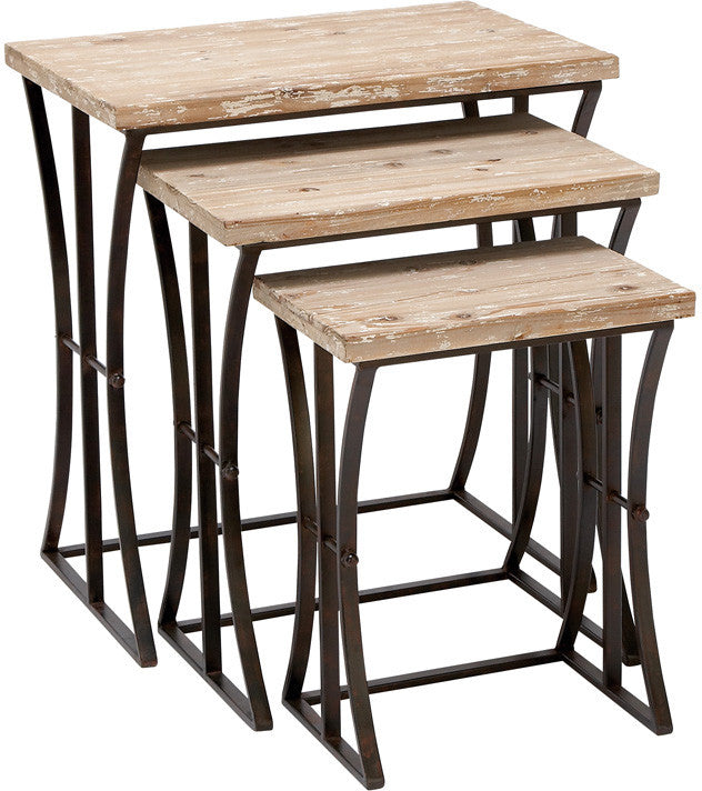 Benzara 34848 Metal Wood Nesting Table Set/3 26",22",19"h Accent Collection