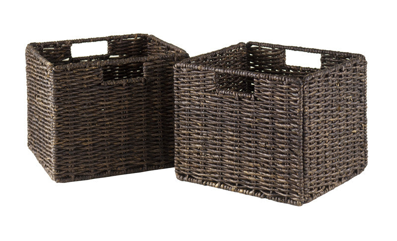 Winsome Wood 38211 Granville Foldable 2-pc Small Corn Husk Baskets, Chocolate