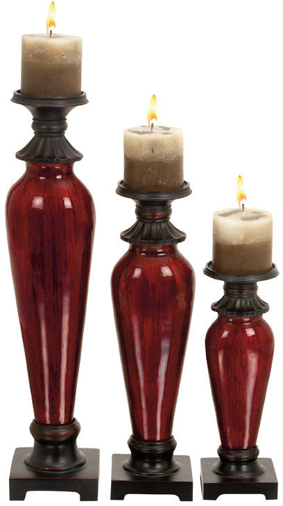 Benzara 39329 Glass Polystone Candle Holder Set Of 3 With Polystone Rectangular Base