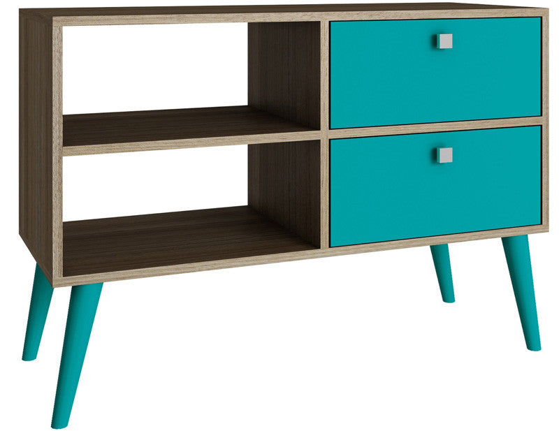 Accentuations By Manhattan Comfort Practical Dalarna Tv Stand With 2 Open Shelves And 2- Drawers In Oak And Aqua