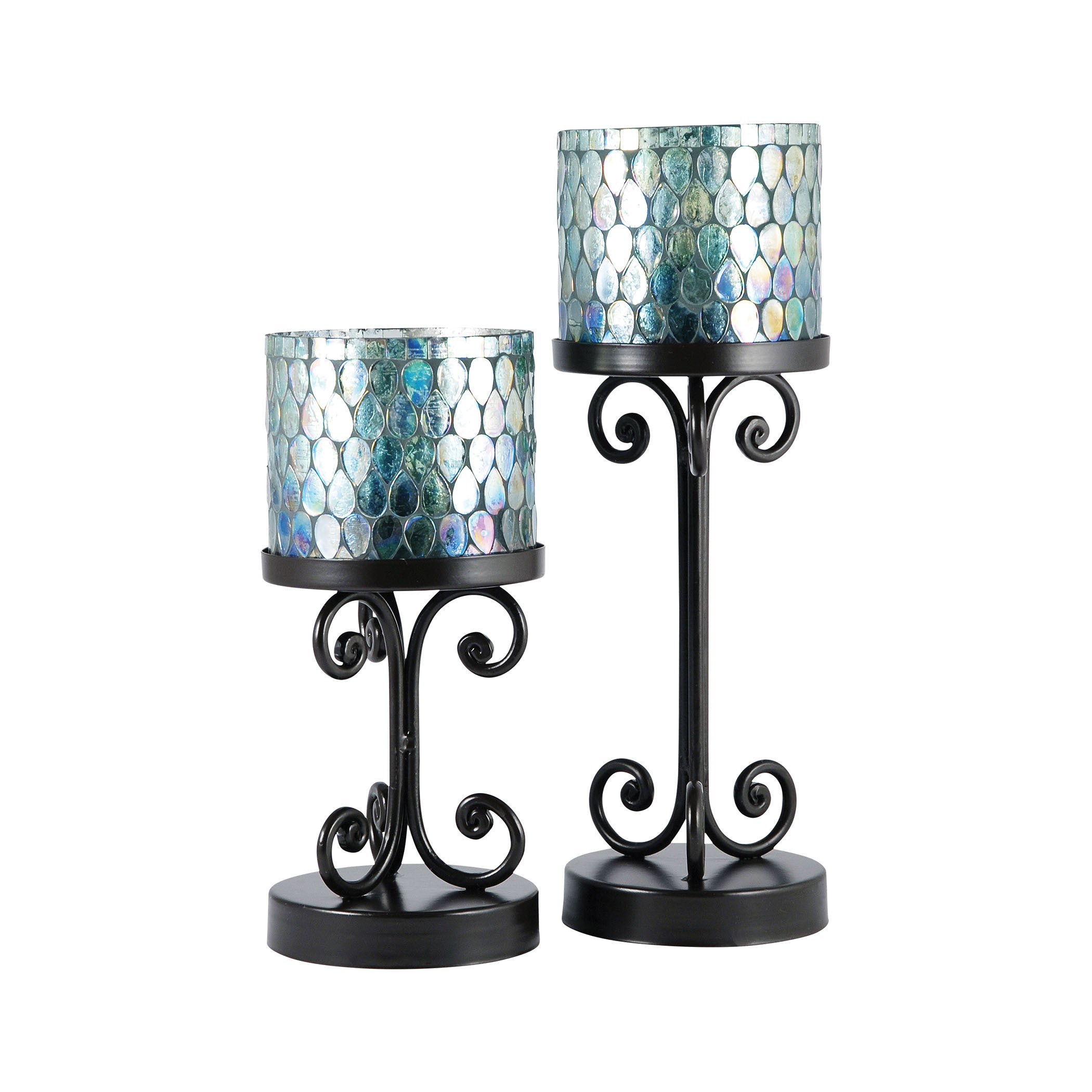 Pomeroy Pom-439414 Ambia Collection Rustic,aqua Shimmer Mosaic Finish Candle/candle Holder