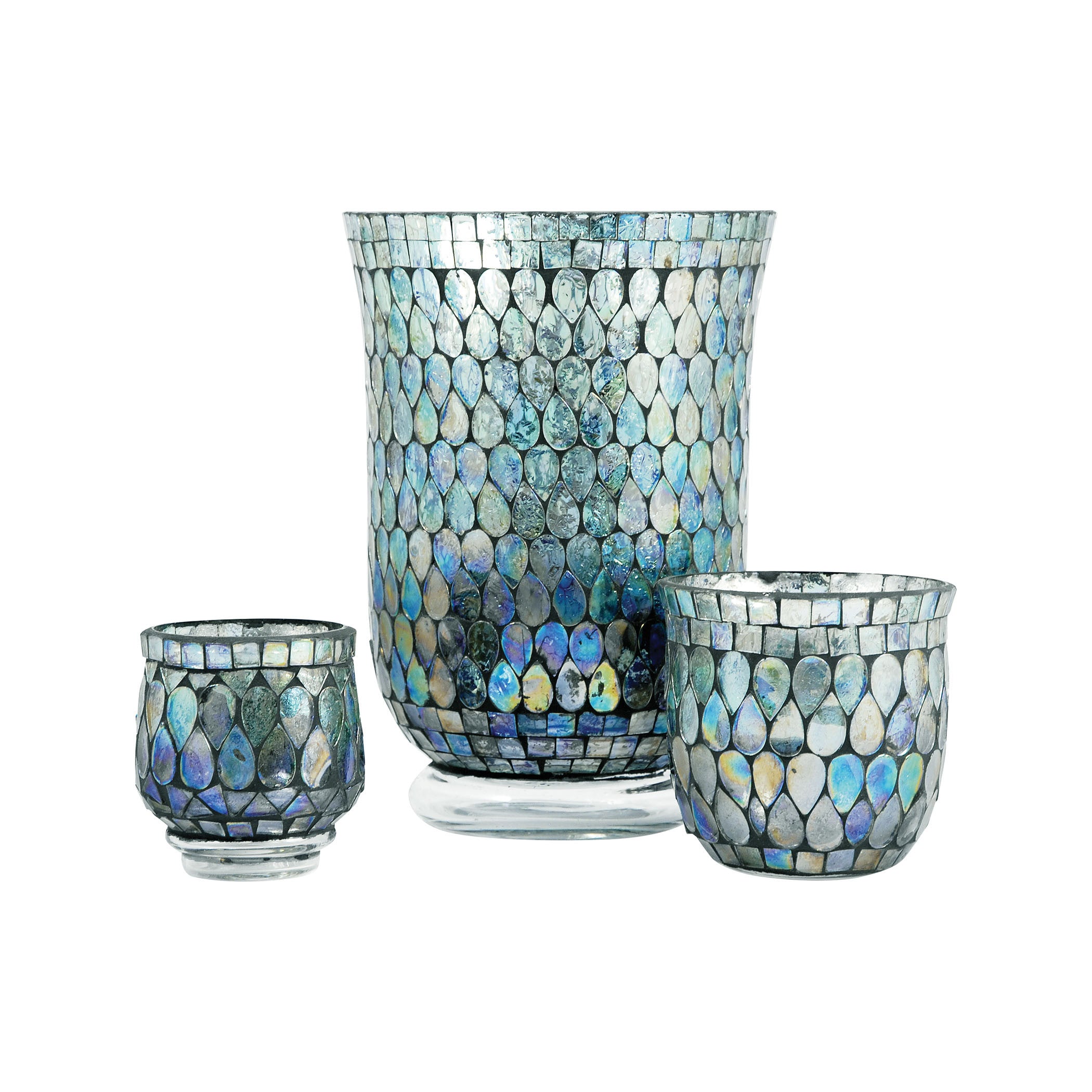 Pomeroy Pom-439421 Ambia Collection Aqua Shimmer Mosaic Finish Candle/candle Holder