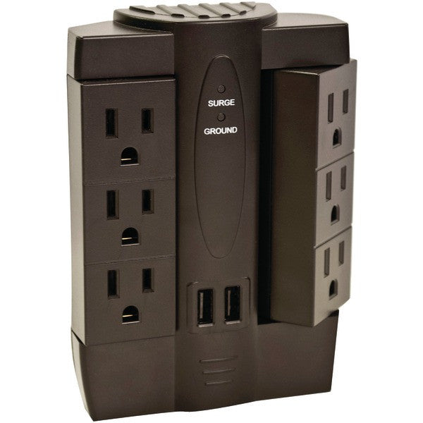 Axis 45514 6-outlet Swivel Surge Protector With 2 Usb Ports (black)