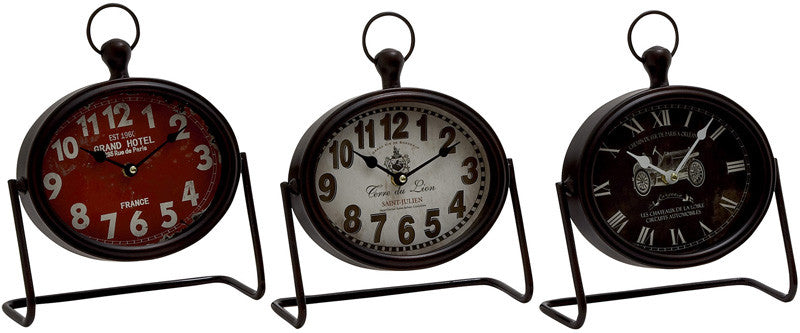 Benzara 52533 Vintage Themed Metal Table Clock 3 Assorted