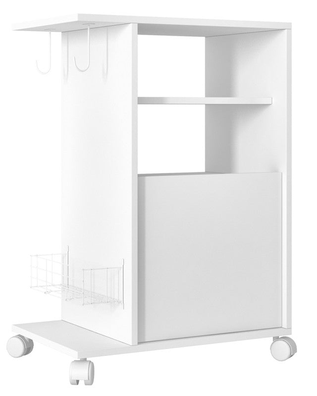 Accentuations By Manhattan Comfort Modern Marina Mobile Pantry With 3- Shelves, 2- Hooks And 1- Rack In White