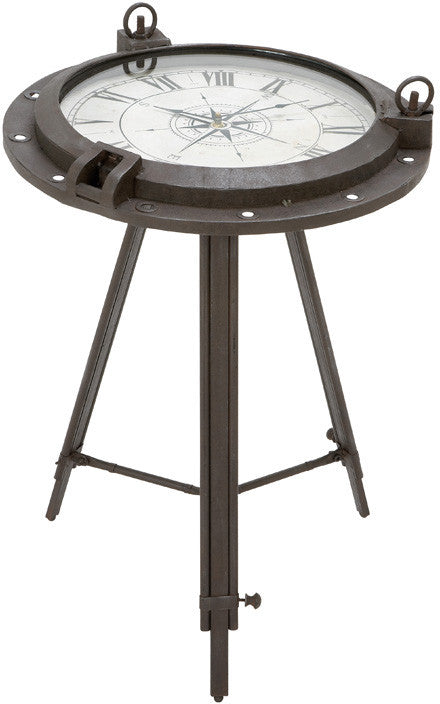 Benzara 55959 Vintage Porthole Clock Themed End Table