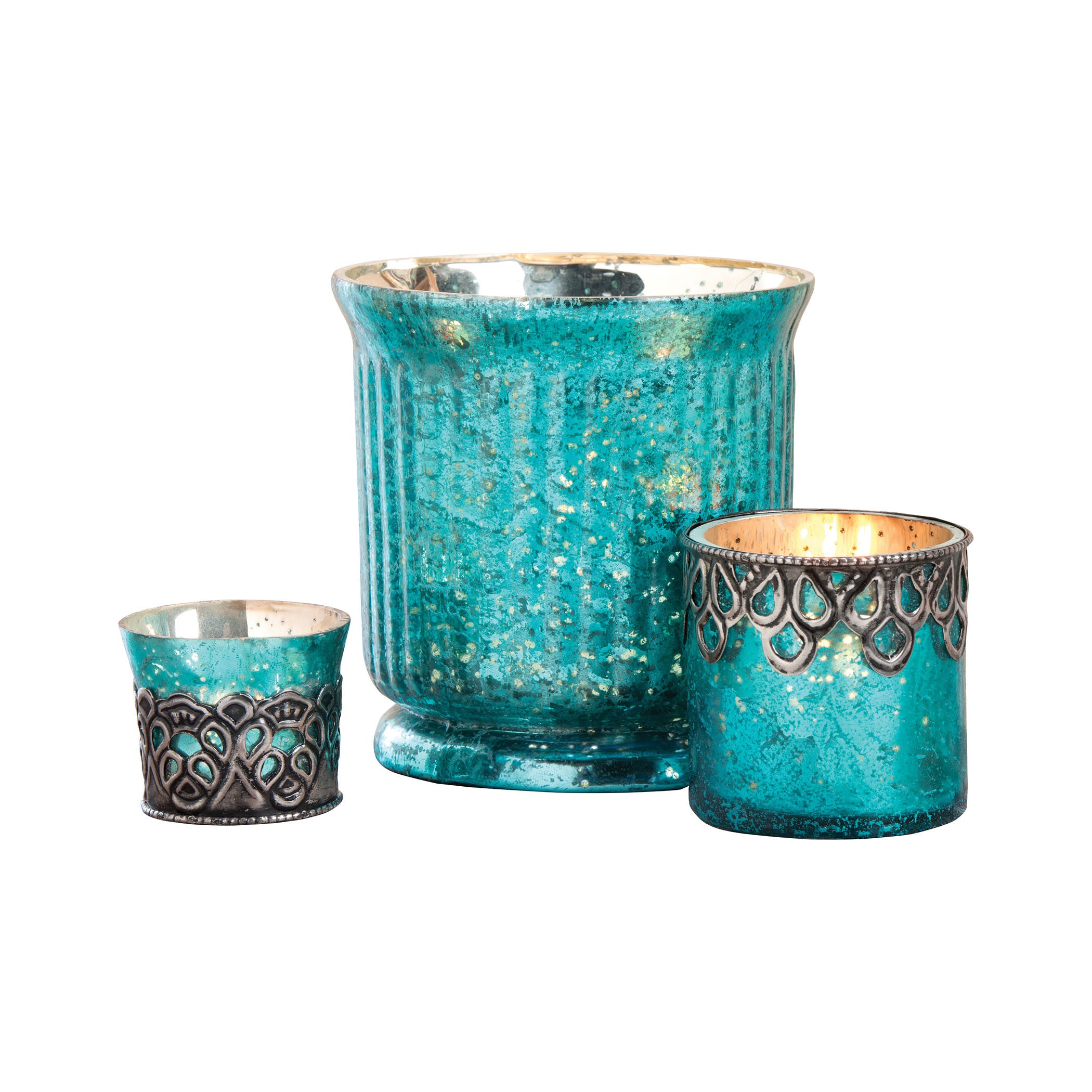Pomeroy Pom-571527 Audrey Collection Antique Turquoise Artifact,silver Finish Candle/candle Holder