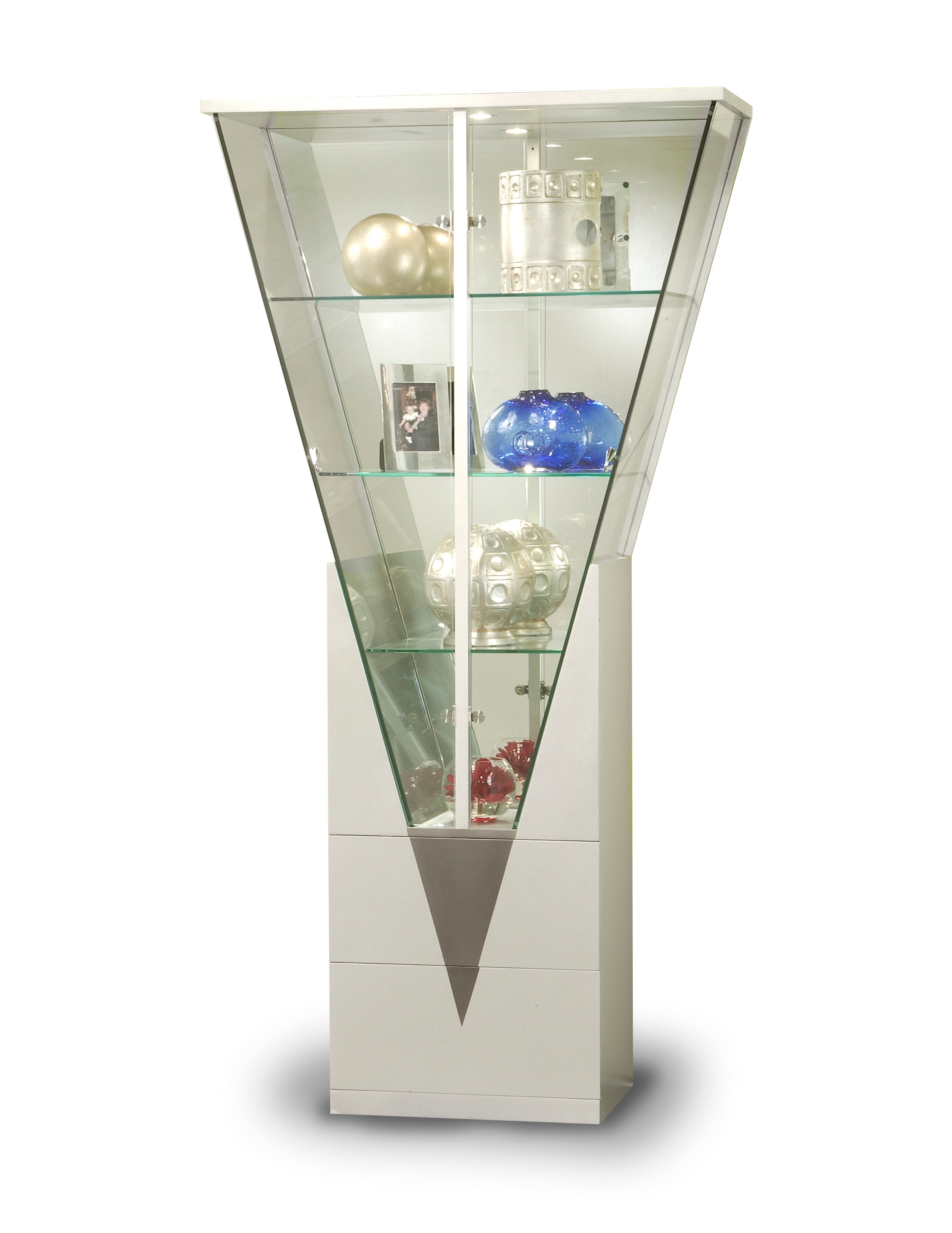 Chintaly 6625-cur Triangular Curio W/ Mirrored Interior