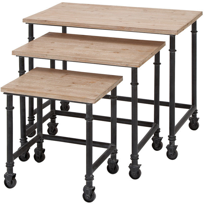 Benzara 66776 Metal Wood Nest Table Set/3 Accent Collection