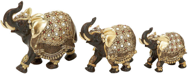 Benzara 69475 Polystone Elephant With Intricate Detailing - Set Of 3