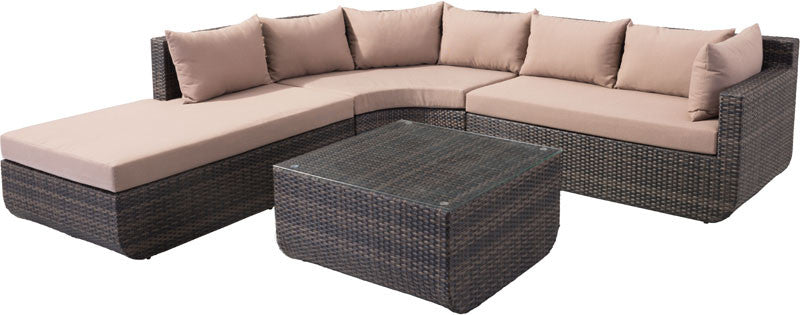 Zuo Modern 703622 Captiva Sectional Set Color Brown & Beige Aluminum Frame Finish