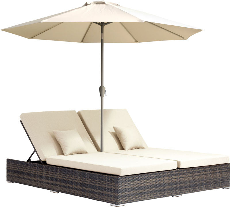 Zuo Modern 703634 Atlantic Double Chaise Lounge Color Brown & Beige Aluminum Frame Finish