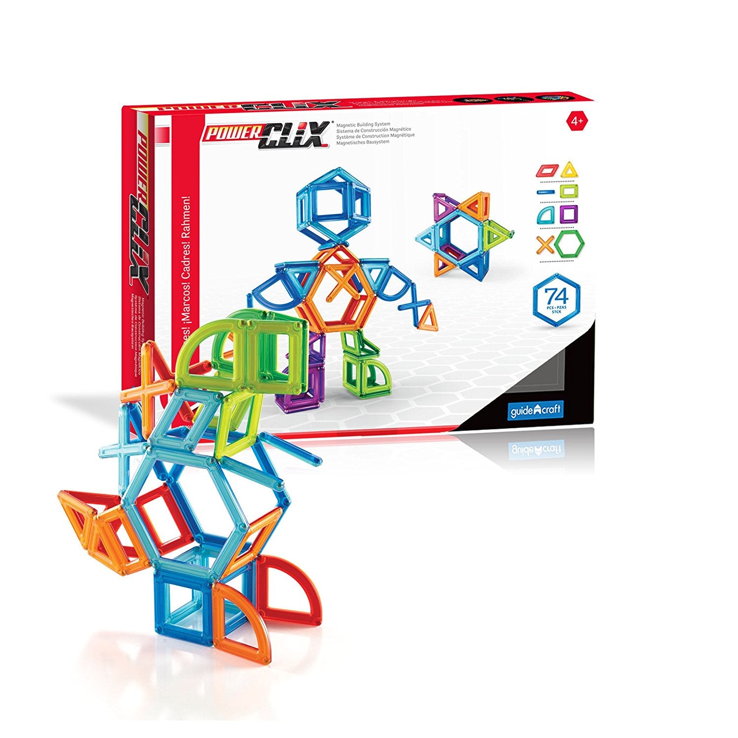 Guidecraft G9201 Powerclix Frames Magnetic Building Toys 74 Pc. Set