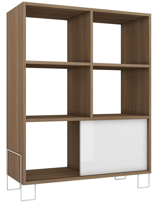 Accentuations By Manhattan Comfort Exquisite Boden Mid- High Side Stand With 6 Shelves And 1 Sliding Door In An Oak Frame And White Door And Feet