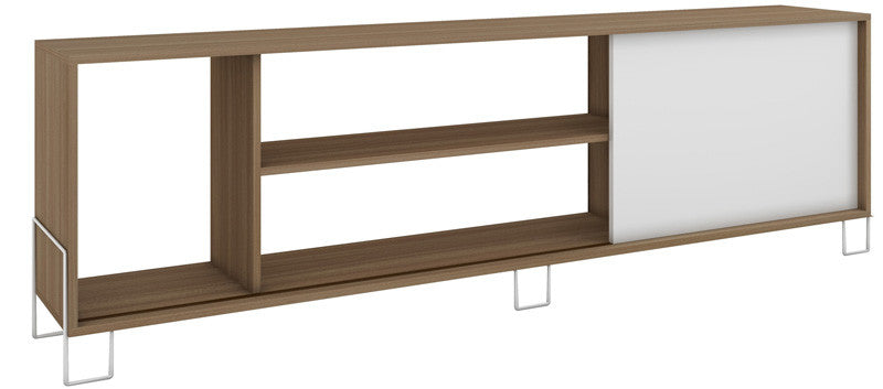 Accentuations By Manhattan Comfort Eye- Catching Nacka Tv Stand 1.0 With 4 Shelves And 1 Sliding Door In An Oak Frame With A White Door And Feet