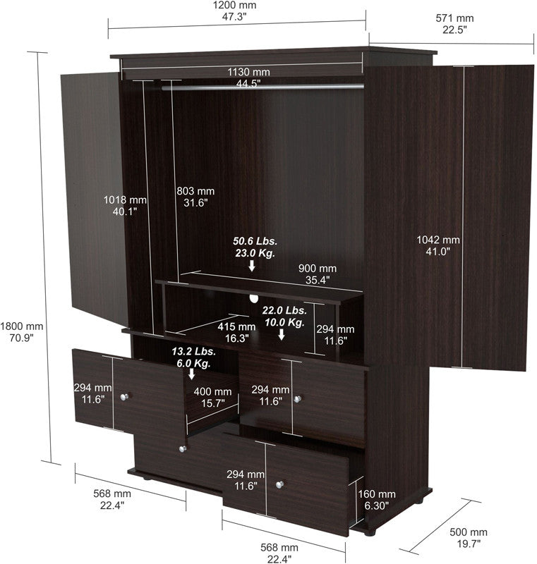 Inval America Am-13923 Espresso-wengue Finish Armoire/ Av Video Combo