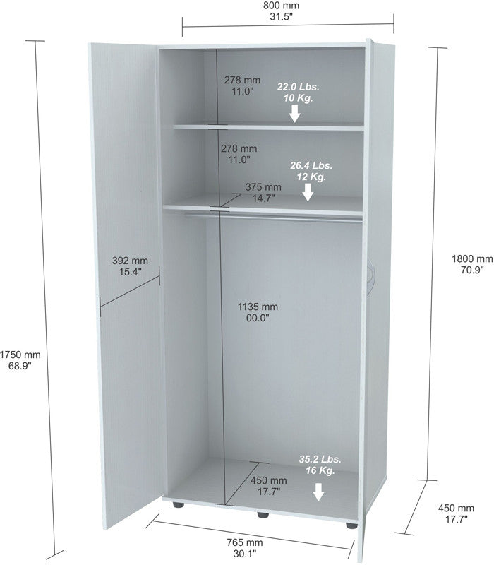 Inval America Am-15023 Laricina-white Finish Two Door Wardrobe/armoire