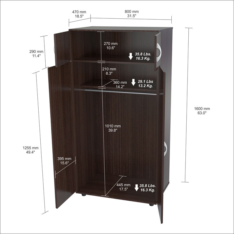 Inval America Am-2823 Espresso-wengue Finish Four Door Wardrobe/armoire