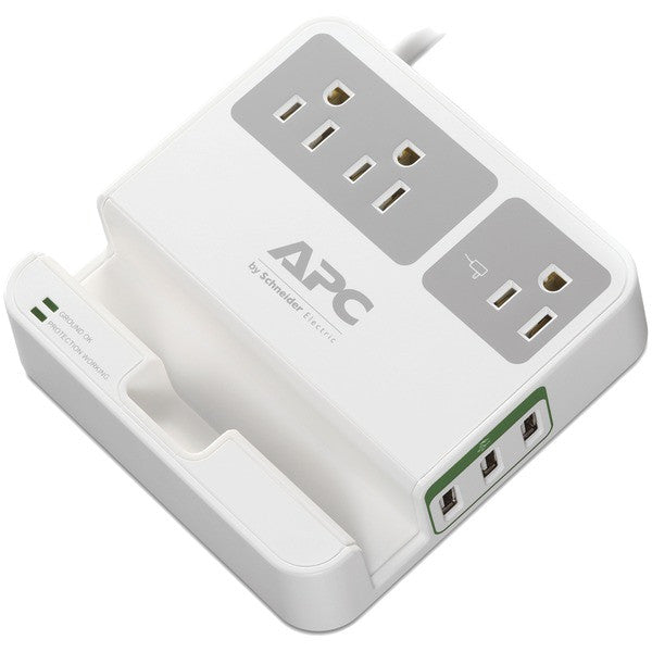 Apc P3u3 3-outlet Surgearrest Surge Protector With 3 Usb Ports (white)