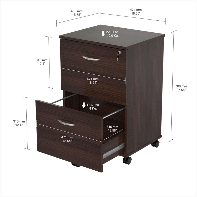 Inval America Ar-2x2r Espresso-wengue Finish Mobile File Cabinet With Two Drawers
