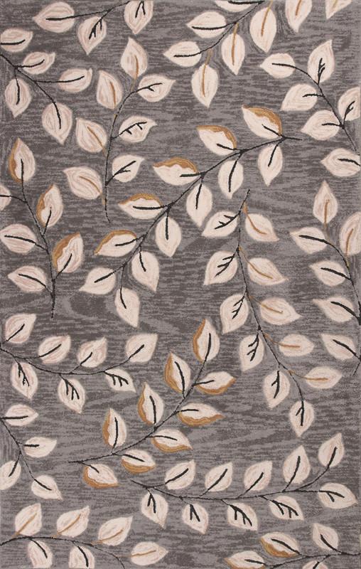 Kas Rugs Anise 2405 Grey Leaves Hand-hooked 100% Space-dyed Polyester 27" X 45"