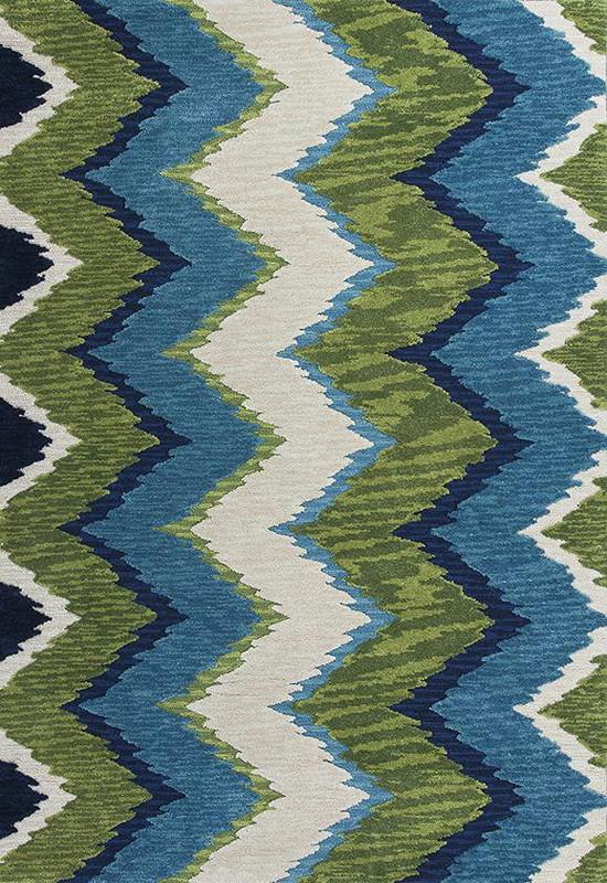 Kas Rugs Anise 2420 Blue/green Chevron Hand-hooked 100% Space-dyed Polyester 5
