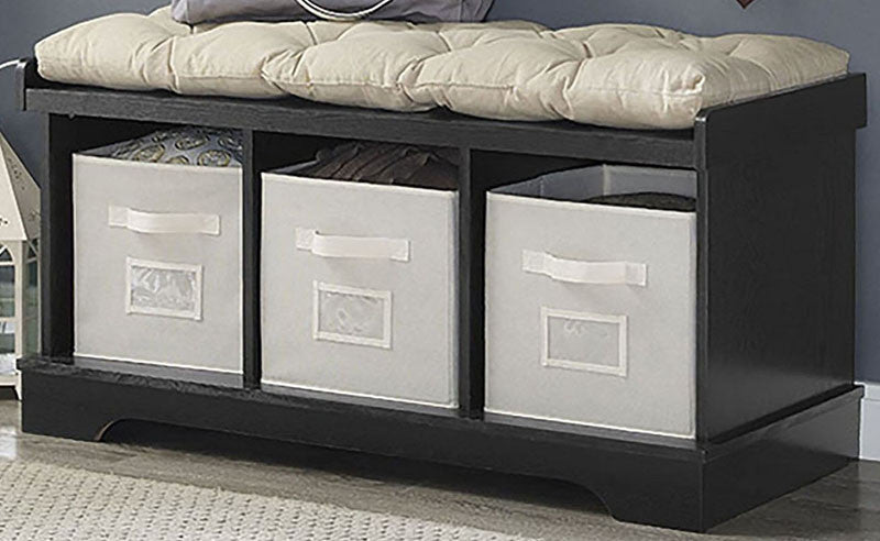 Walker Edison B42stcbl 42" Wood Storage Bench With Totes And Cushion Black Finish