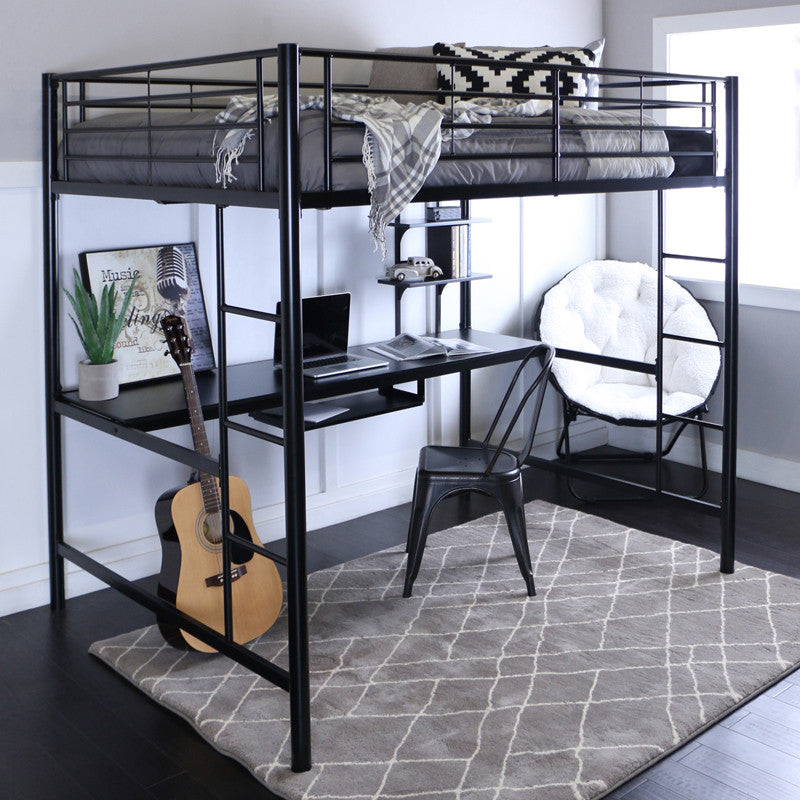 Walker Edison Bdozbl Black Metal Full Loft Bed With Workstation