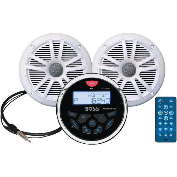 Boss Audio Systems Mckgb350w.6 Marine-gauge System With In-dash Mechless Am/fm Receiver, Speakers & Antenna (white Speakers)