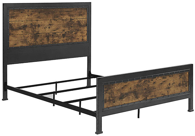 Walker Edison Bqawrw Queen Size Industrial Wood And Metal Bed Brown Finish