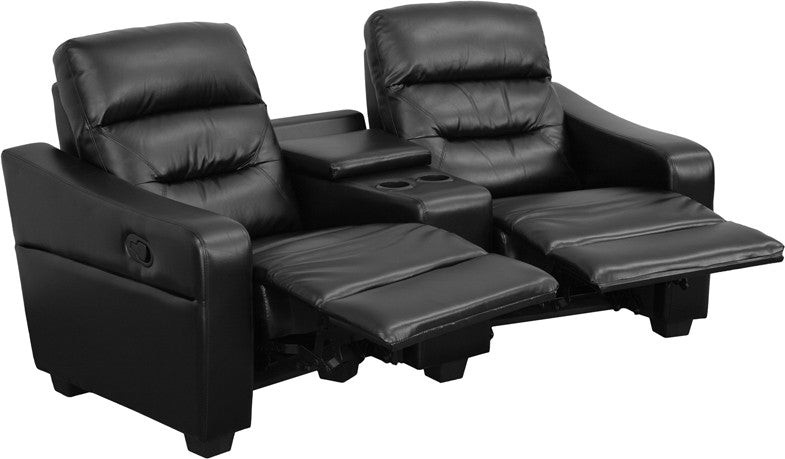 Flash Furniture Bt-70380-2-bk-gg Futura Series 2-seat Reclining Black Leather Theater Seating Unit With Cup Holders
