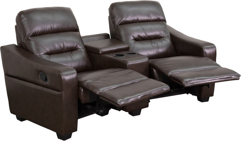Flash Furniture Bt-70380-2-brn-gg Futura Series 2-seat Reclining Brown Leather Theater Seating Unit With Cup Holders