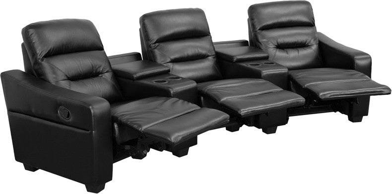 Flash Furniture Bt-70380-3-bk-gg Futura Series 3-seat Reclining Black Leather Theater Seating Unit With Cup Holders