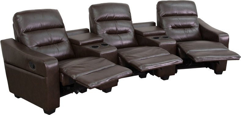 Flash Furniture Bt-70380-3-brn-gg Futura Series 3-seat Reclining Brown Leather Theater Seating Unit With Cup Holders